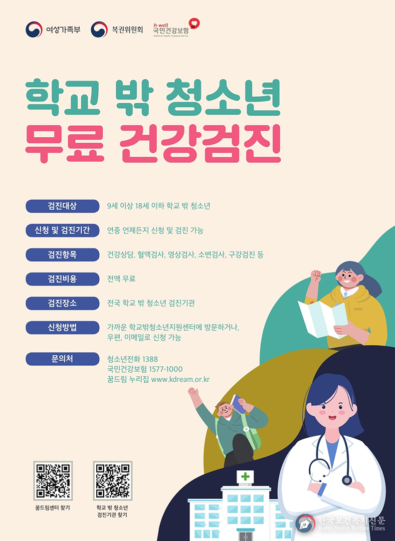 “학교 밖 청소년, 무료 건강검진 받으세요”